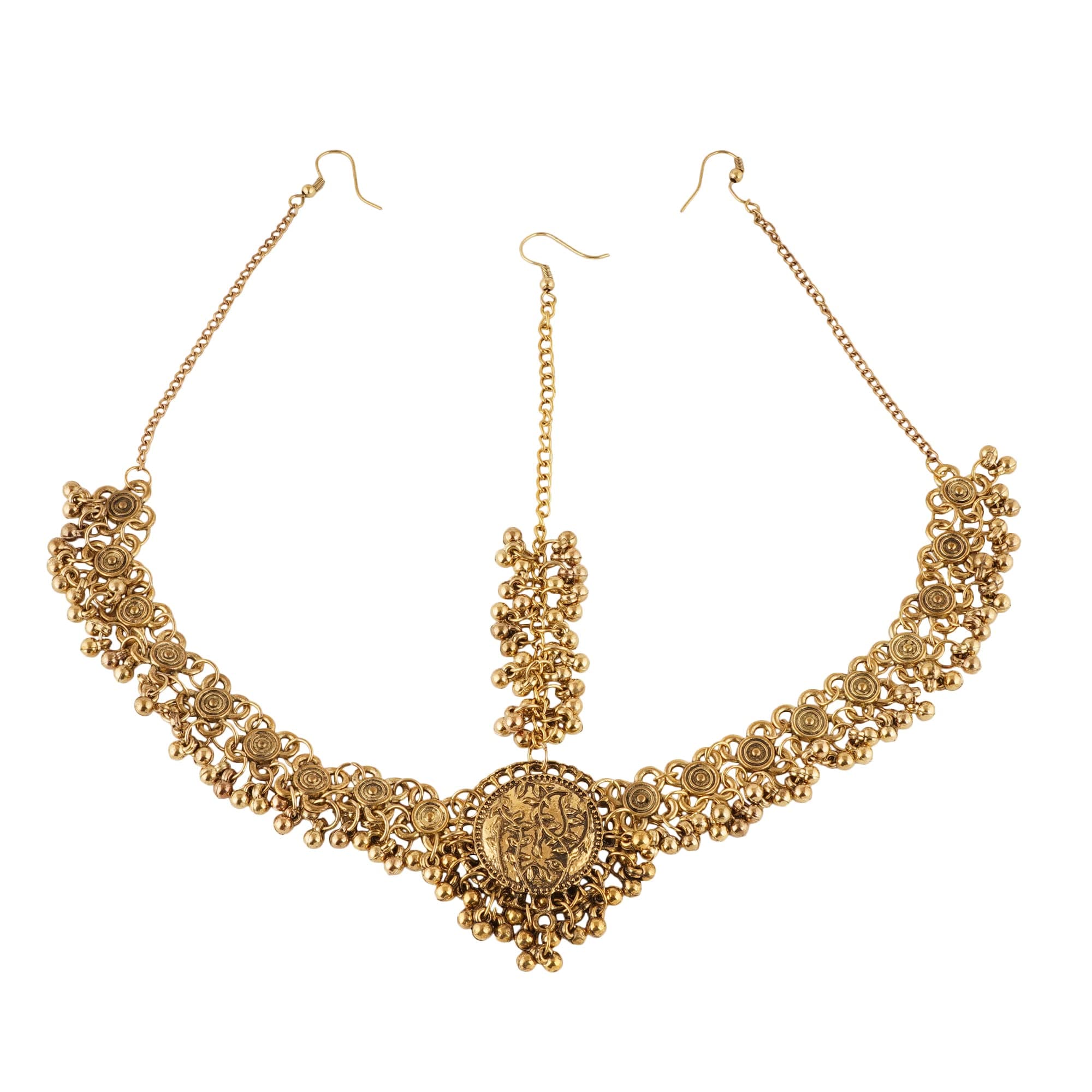 Shreyadzines Ethnic Wedding Bridal Navratri Garba Oxidized Silver Maang Tikka Tika Matha Patti for Women and Girls