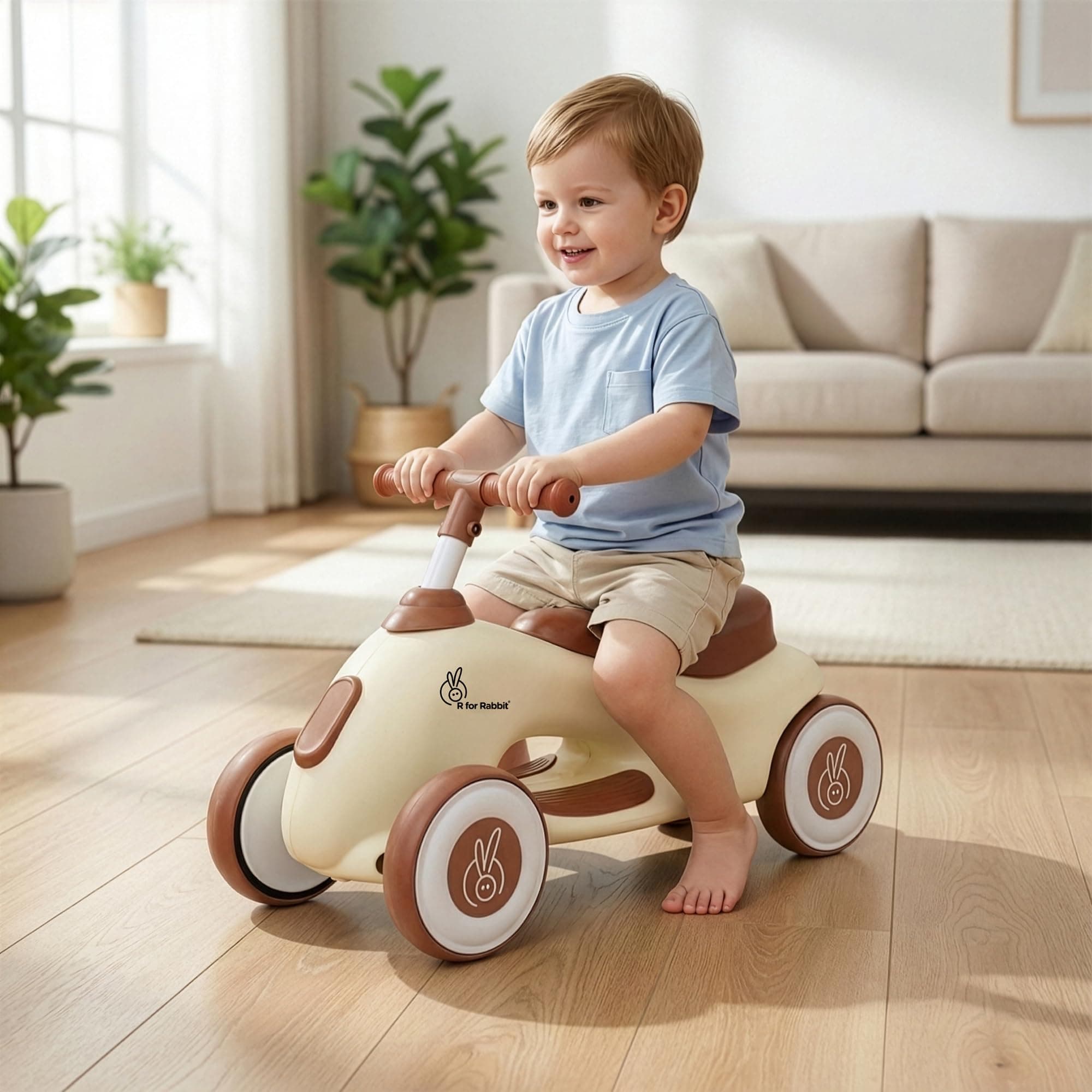 R for Rabbit Speedster Zoomy Push Ride-On for Baby, Wide TPE Wheels with Ergonomic & Comfortable Seat, Non Slip Footrest for 1 to 4 Years Kids, 20 Kgs Weight Capacity (Cream Brown)