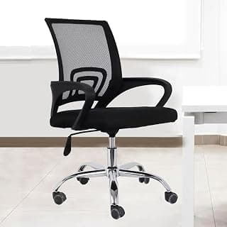 Casa Copenhagen Mesh Mid Back Office/Study/Computer/Revolving/Desk Chair for Work from Home -Metal Base, Height Adjustable Seat - Deep Black & Black Handle
