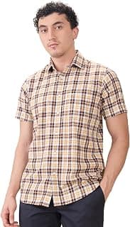 Colorplus Men Regular Fit Checks Pattern Pure Cotton Plain Collar Half Sleeve Casual Shirt