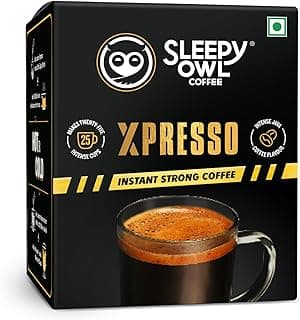 Sleepy Owl Xpresso Instant Coffee Sachets | Pack of 25 | Dark Roast Intense Java Flavor | Bold & Strong | Convenient On-The-Go Sachets