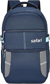 Safari Omega Spacious/Large 5 Compartment Laptop Backpack With Raincover, College Bag, Travel Bag For Unisex, Navy Blue, 30 Litre
