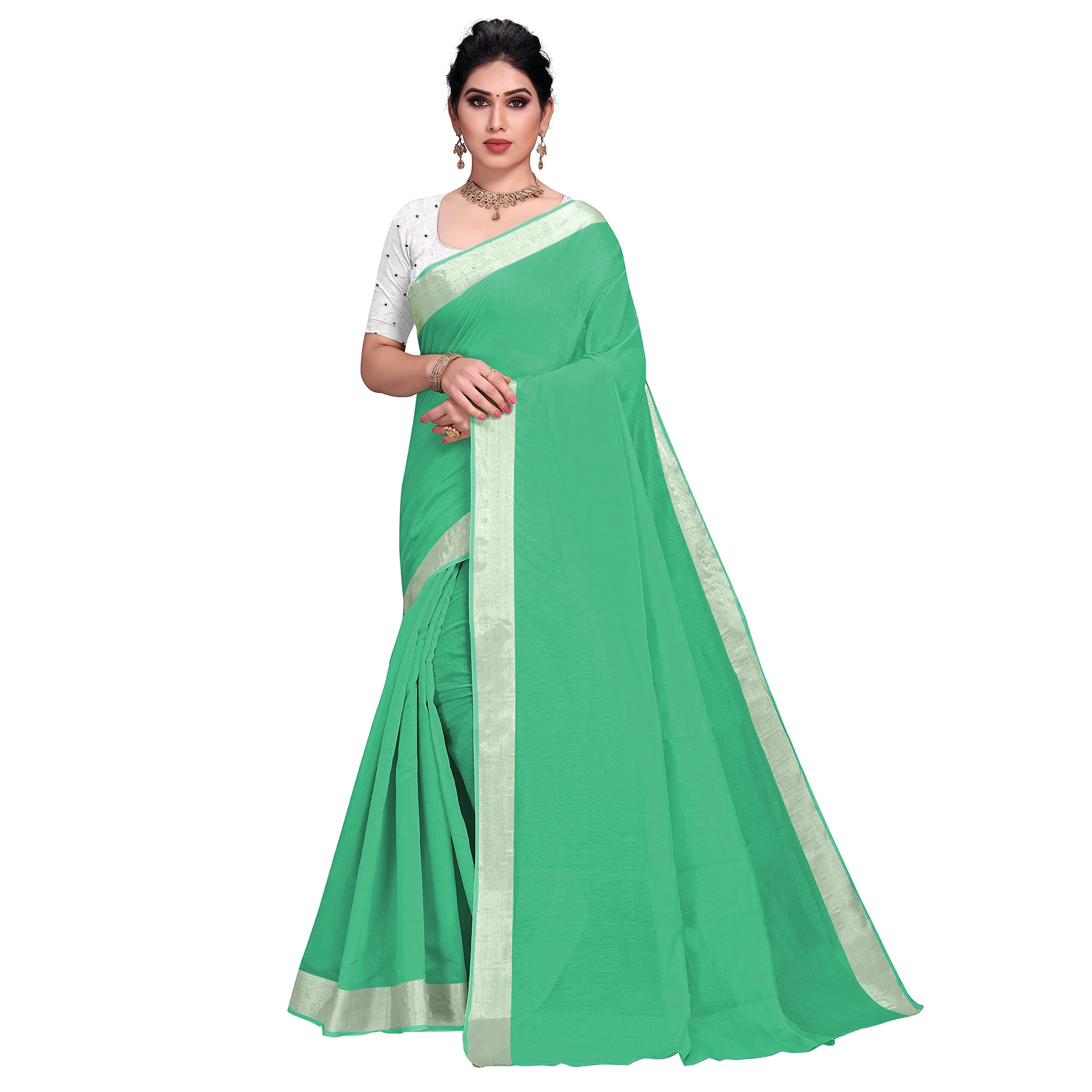 Sidhidata Textile Women's Cotton Silk Plain Saree With Unstitched Blouse Piece