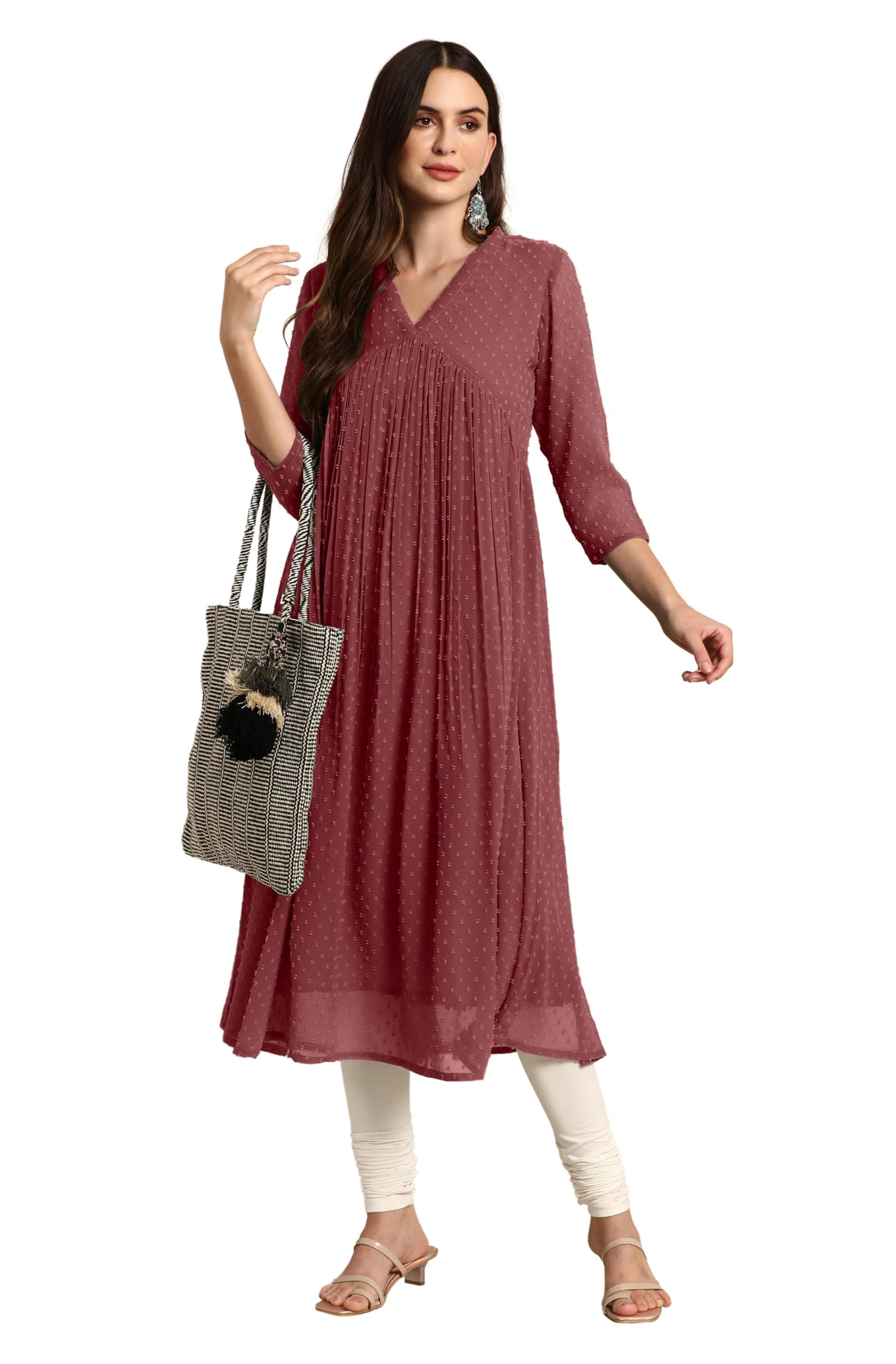 Janasya Women's Dobby Chiffon Self Design Flared Kurta