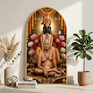 Livin'luxe Swami Samarth with Vitthal Wall Painting for Living Room, Devotional Temple Artwork, PVC Golden Frame, Arch Shape Wall Decor for Pooja Room, Home & Gift (30 x 16 Inch) RPNL-01-99