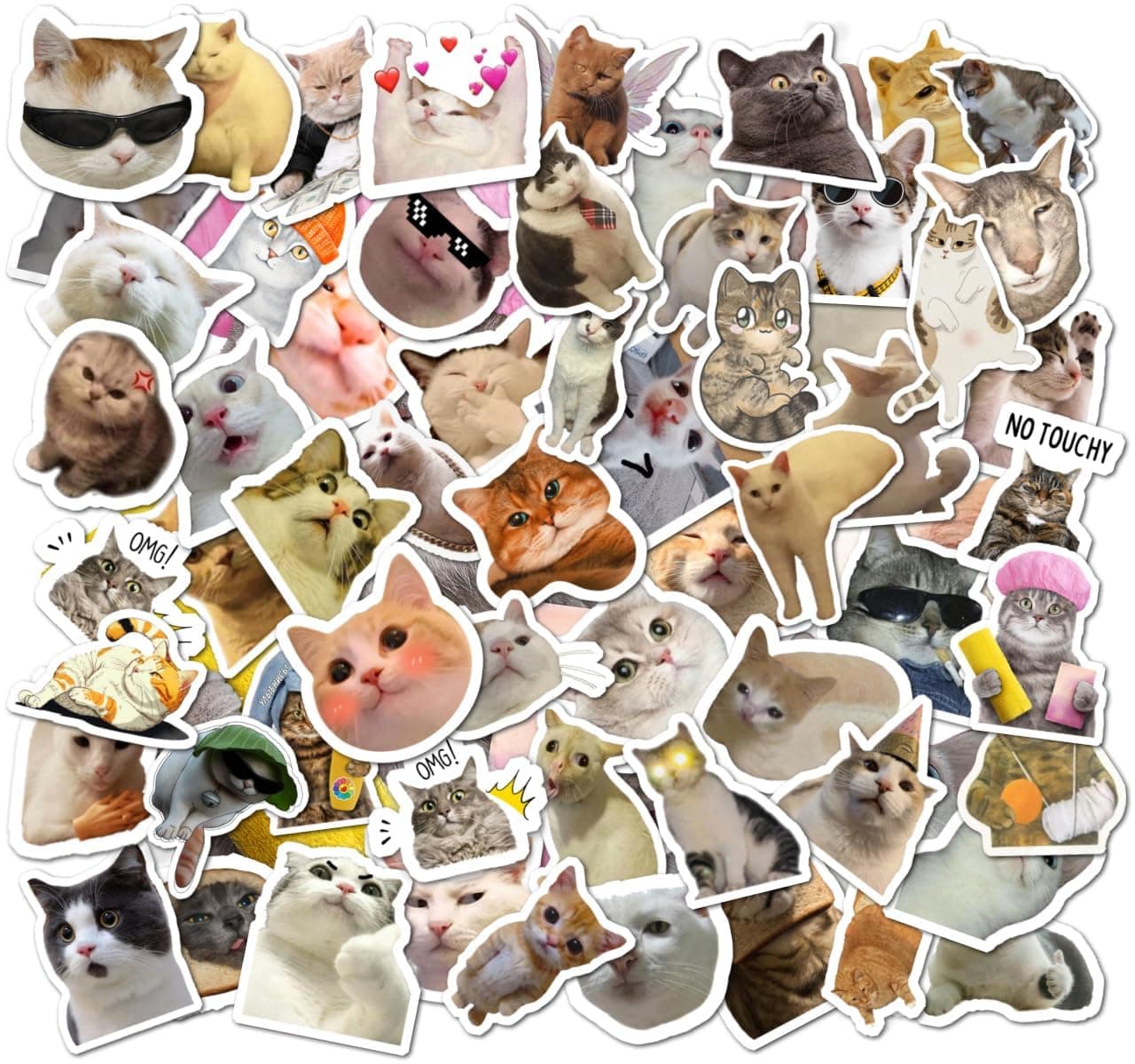 Funny Cat Stickers Set, 50 Pcs Cute Cat Decals Waterproof Vinyl Stickers Aesthetic Decals for Cat Lovers Water Bottle Scrapbook Phone (Cat 02)