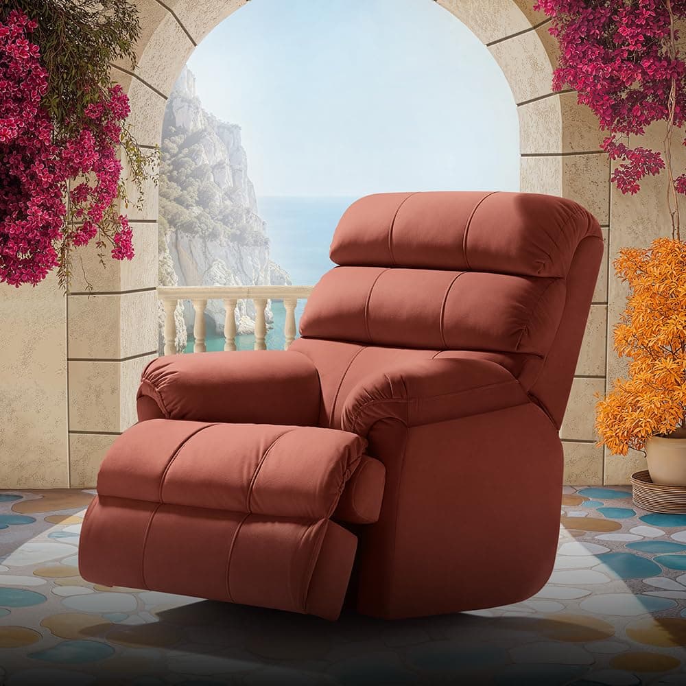 Duroflex Avalon Posture Pro Single Seater Leatherette Motorized Rocking & Rotating Recliner | 1 Year Warranty | Pocket Spring Support | 2 Zone Backrest | 270⁰ Rotation - Tan