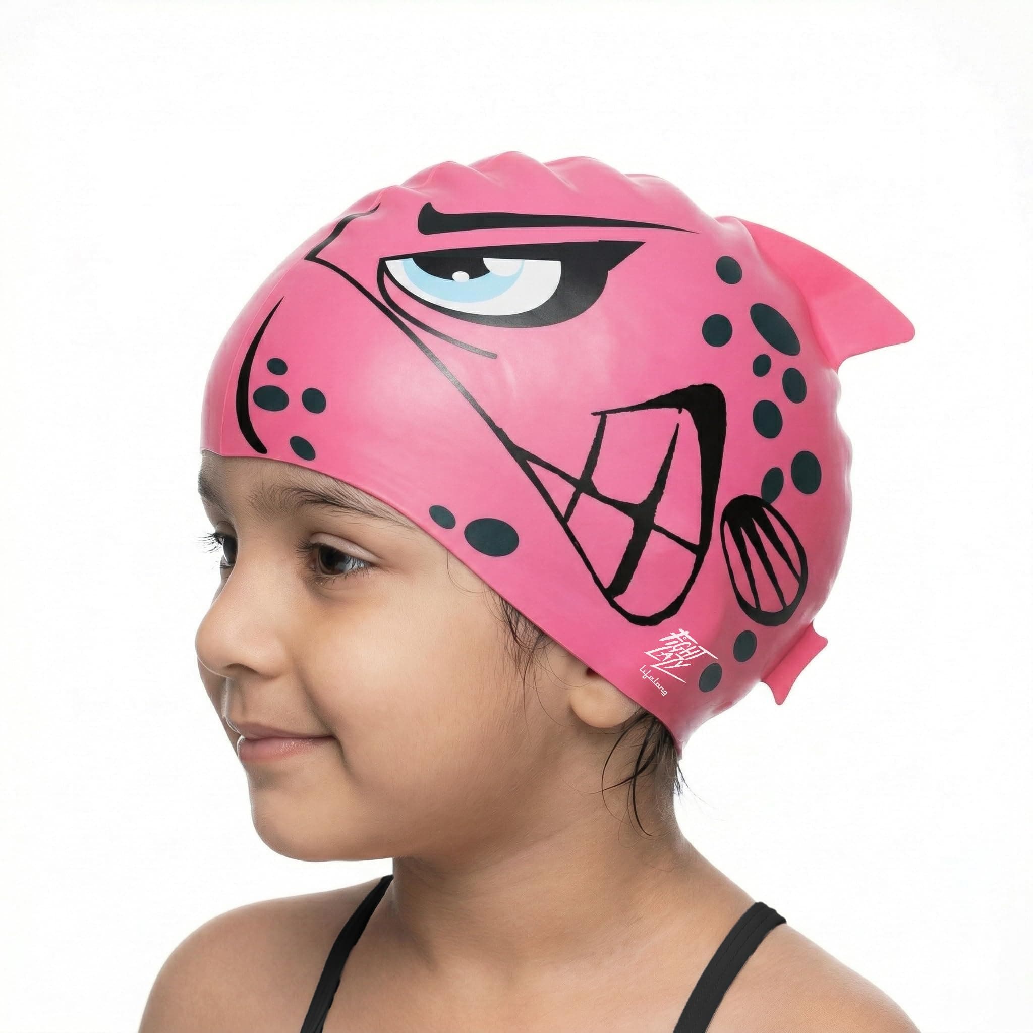 Lifelong Waterproof Silicone Swim Cap for Kids | Adjustable Swim Cap for Boys & Girls | Comfortable Fit for Swimming Pool | Easy-to-Wear Kids Swimming Accessories (Pink)
