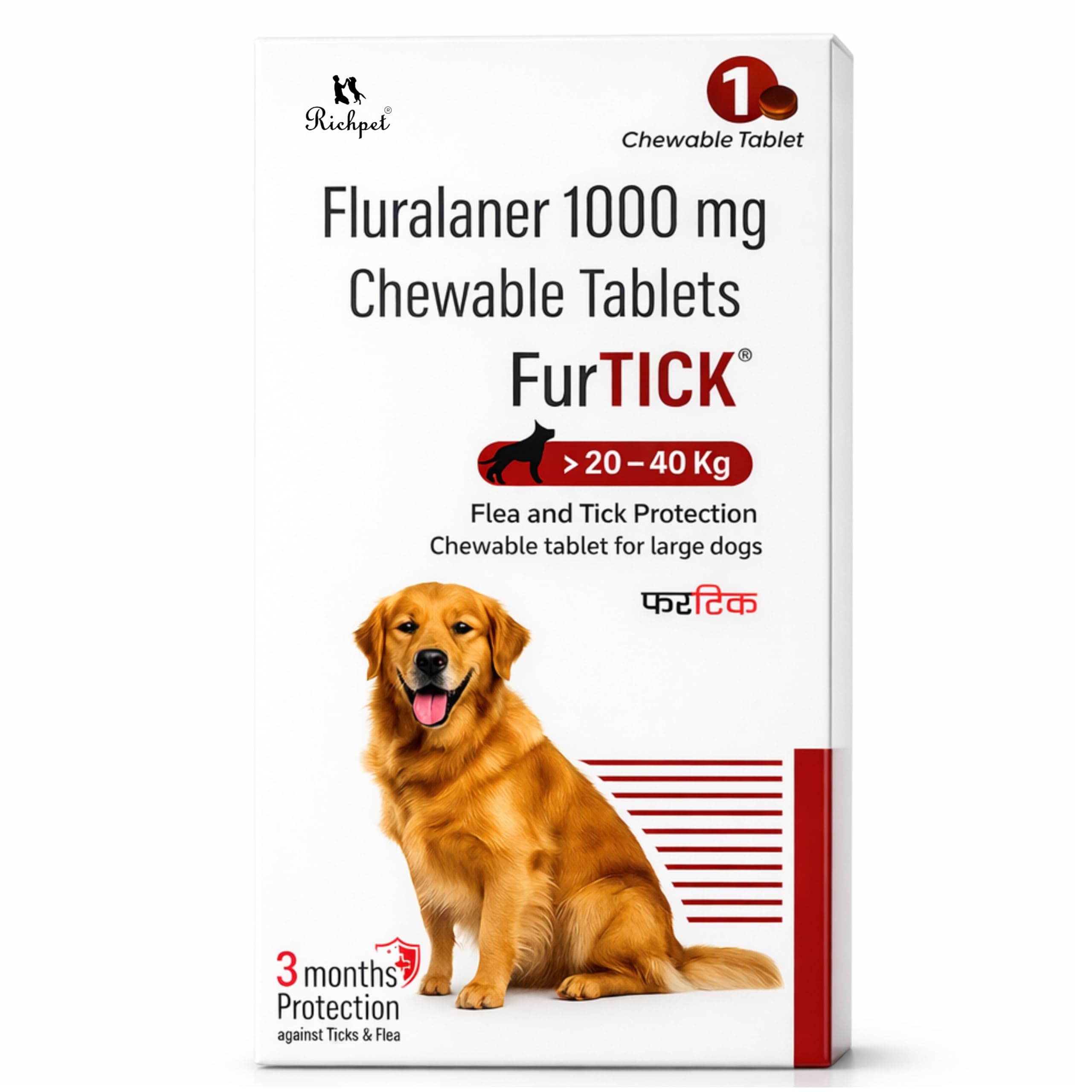 Richpet Furtick Anti Tick Flea Chewable Tablets for Dogs (20–40 kg), Fluralaner Tick and Flea Medicine, 3 Month Parasite Control