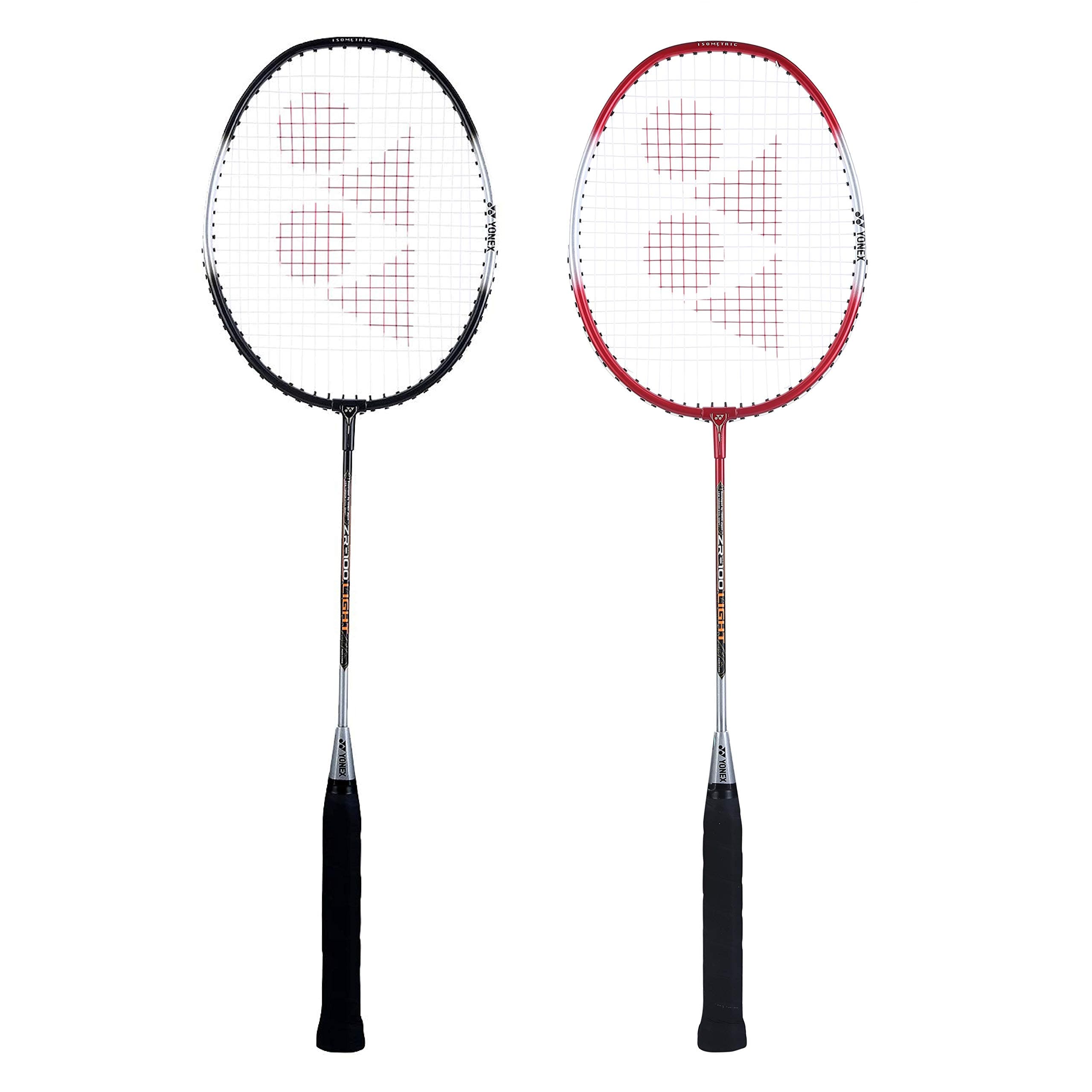 YONEX ZR 100 Light Aluminium Badminton Racquet with Full Cover (Black/Red) - Set of 2