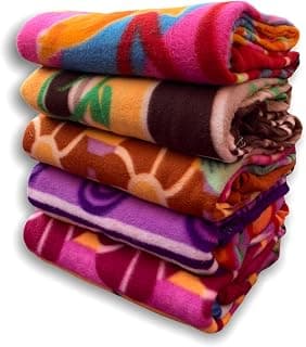 Stylish Multipurpose Supersoft Breathable Skin Friendly Polar Fleece Printed Design Single Bed Ac Blanket Assorted (Multicolour, Set of 5)