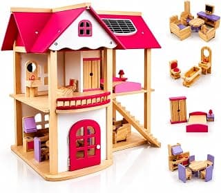Magicwand® Pretend Play Endorsed Wooden Doll House with Mini Figures for Girls【2 Yrs & Up】【Pack of 1】【Multi-Colored】