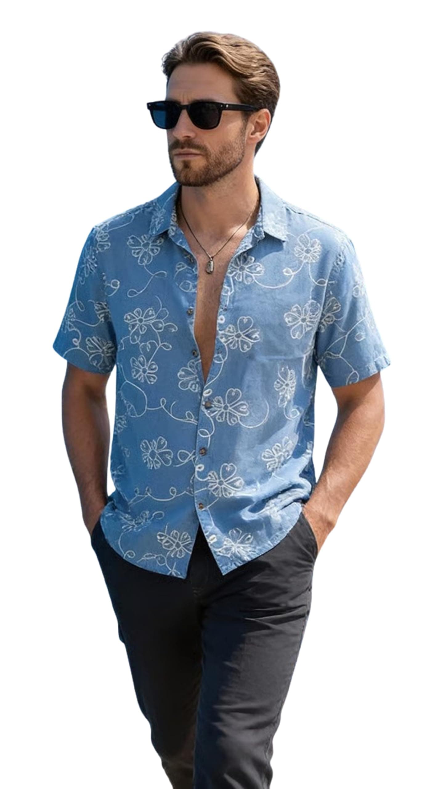 Lymio Men Shirt || Men Embroidery Design Half Sleeve Cotton Shirt (Available Also Packs) (Embro-Flower)