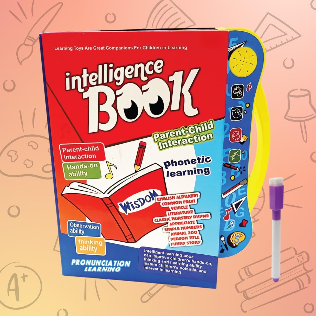 PlayMagic Intelligence Phonetic Learning E-Book|Activity with Alphabet,Numbers,Shapes,Animals,Nursery Rhyme|Birthday Gift|Interactive Musical Toy Book for Kids 3+|Improve Thinking Ability