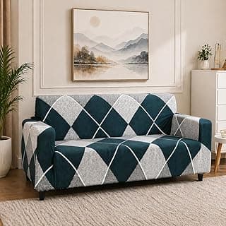 Universal 3 Seater Sofa Cover with Elasticity, Protective, Stretchable, Spandex & Polyester Sofa Slipcover (3 Seater, 185cm * 230cm) (Blue Lining)