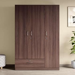 Interio by Godrej Wardrobe EWA 3-Door Engineered Wood Wardrobe for Clothes (Brown), 1-Year Warranty, 5 Shelves, 1 Drawer