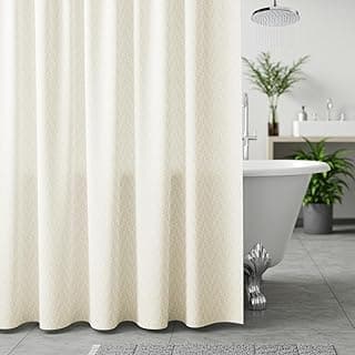 Wakefit Shower Curtain 7 Feet | 14 Free Hooks | No Plastic Smell | Waterproof Bathroom Curtain | Curtain for Balcony | Machine Washable Fabric | Off-White | Height 7ft & Width 6ft | Very Premium