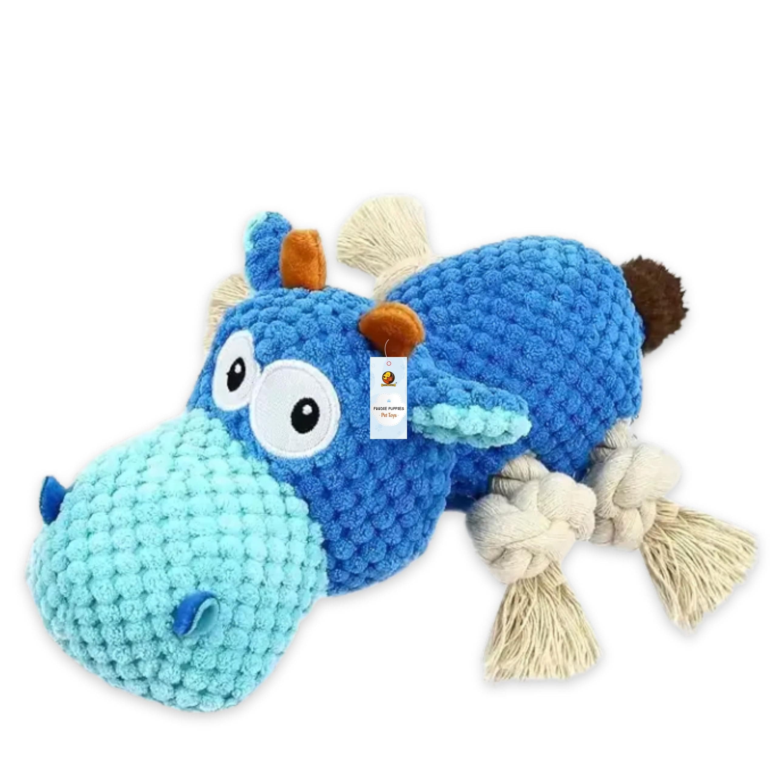 Foodie Puppies Interactive Dog Squeaky Plush Rope Toy - (Blue Capchimp) | Crinkle Papered, Cotton Stuffed Chew Toy for Teething, Cuddling, Playing & Training | for Small to Medium Dogs (Size: 26cm)