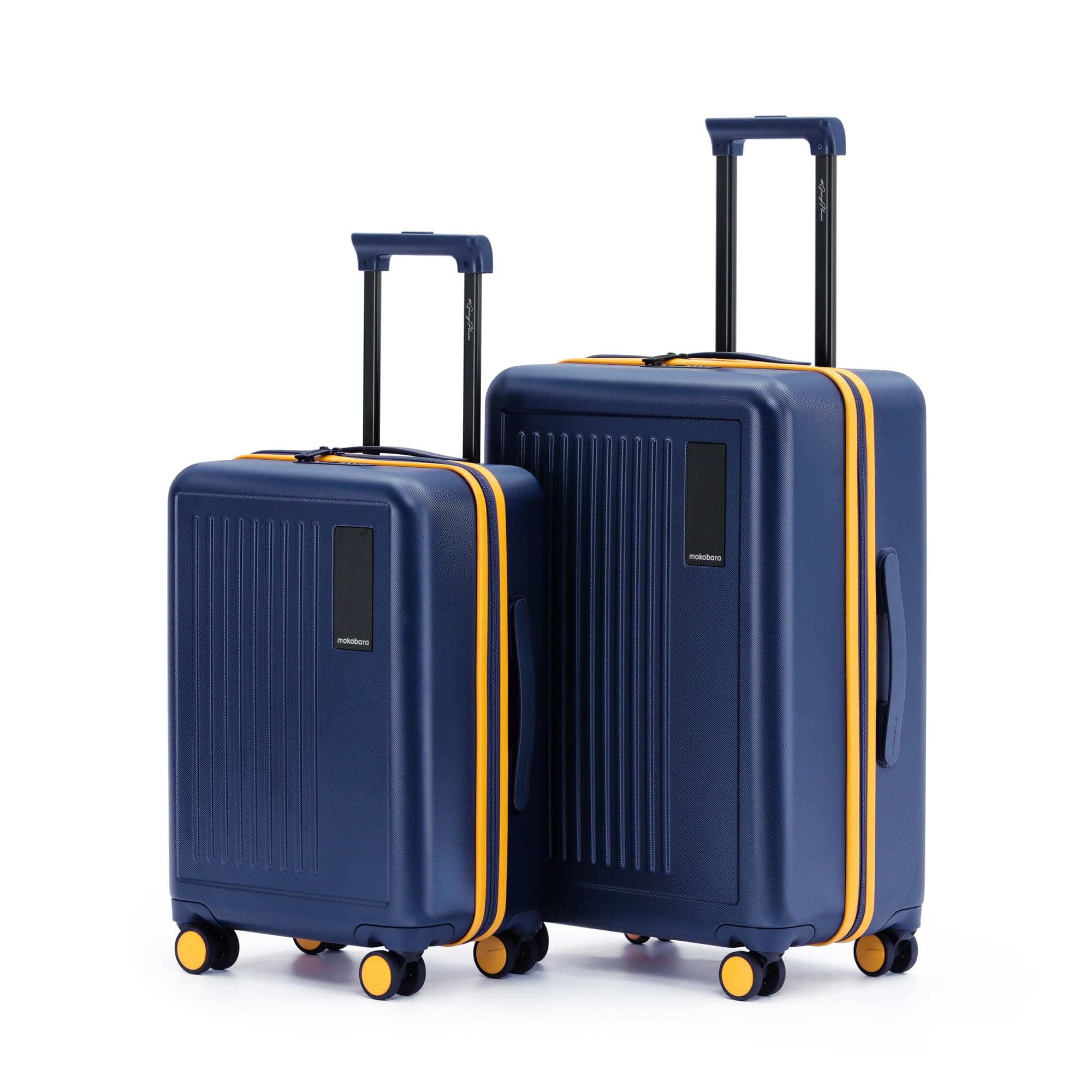 Mokobara Transit Set of 2 Luggage Trolley Bag,Cabin(40L)+Check-in(65L),Polycarbonate Hardshell,360°Silent Wheels,TSA Lock,Premium Zipper,Suitcase for 18-21 Day Travel,Blue&Yellow(We Meet Again Sunray)