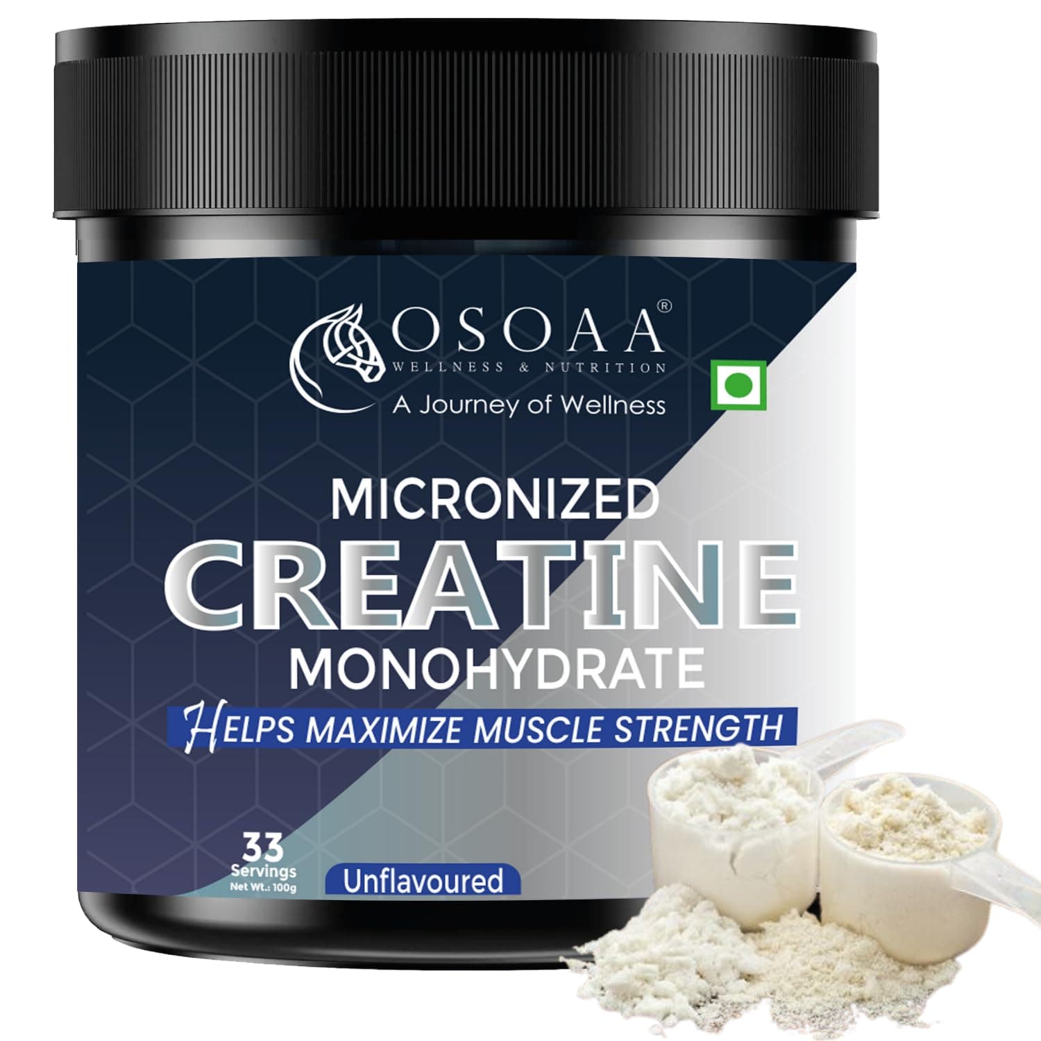 OSOAA Micronized Creatine Monohydrate Powder - 100g, Unflavoured | 3g Creatine/Serving | Pre/Post Workout Supplement for Muscle Repair & Recovery | Supports Athletic Performance & Power