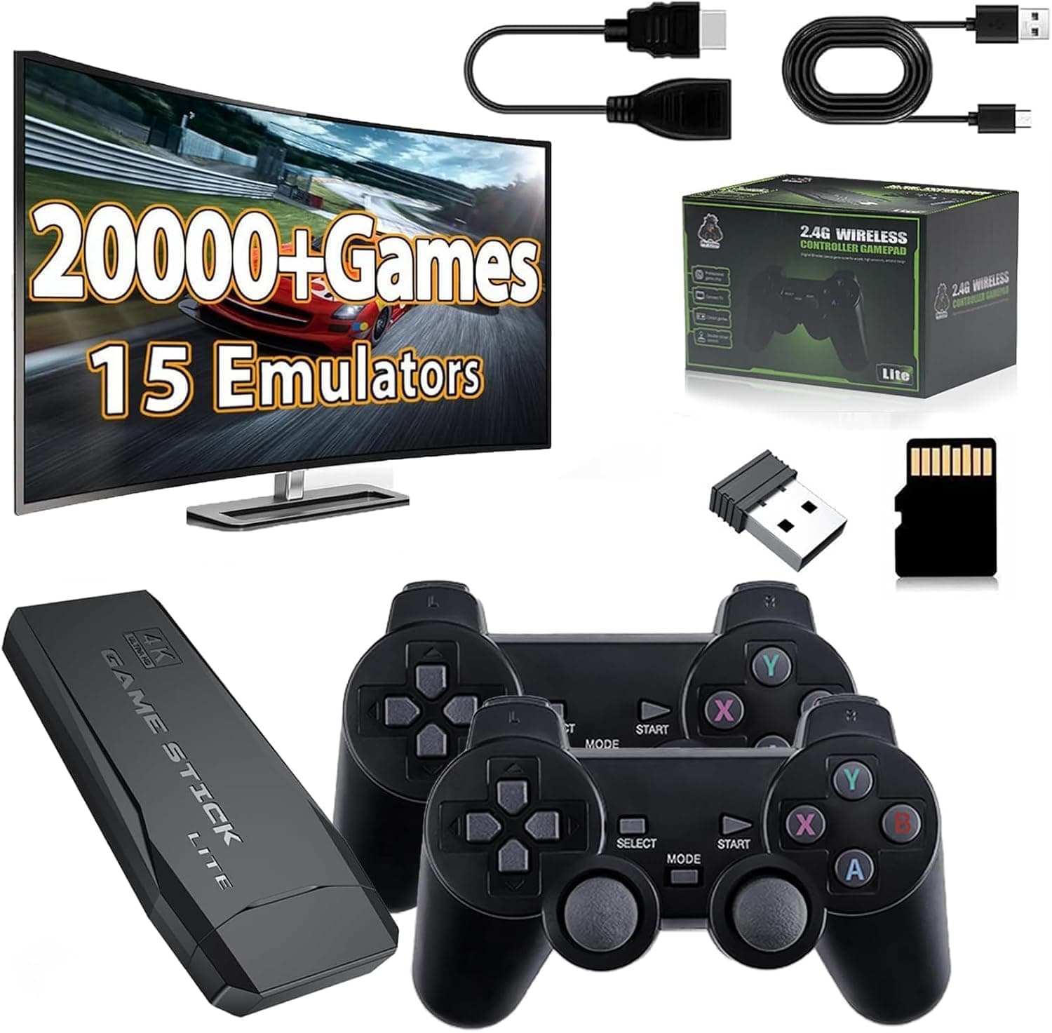 XIVON Retro Game Stick Pro 2025 Upgrade – 20,000+Built Games | 4K HDMI TV Output | 64GB Memory Card | 2 Wireless Gamepads | 15 Emulators | Plug & Play
