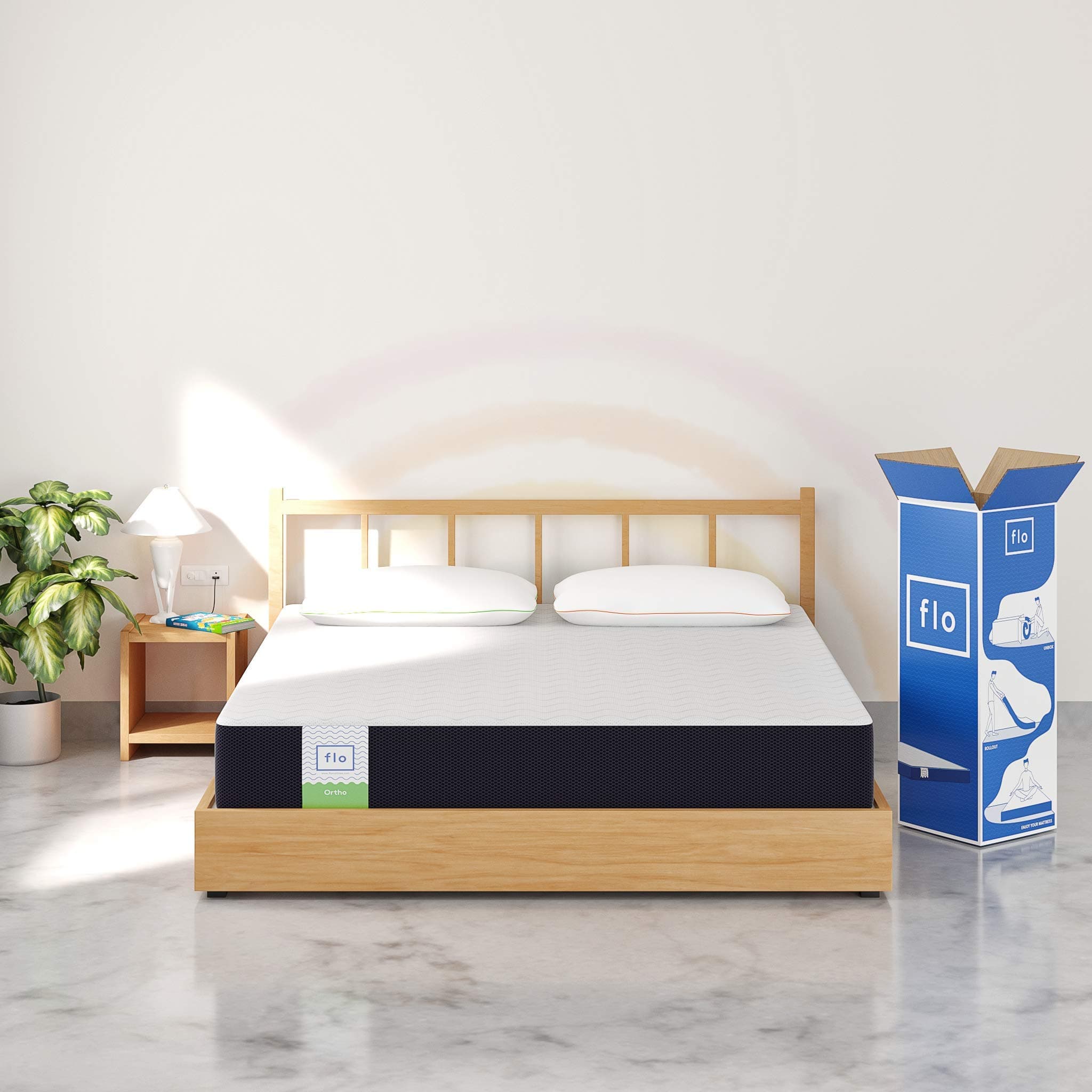 Flo Ortho™ Aloe Vera Infused Orthopedic Mattress with PainRelease™ Technology | Medium Firm Feel | 8 inch Mattress in Queen Size (75x60x8 Inches) | 10 Year Warranty