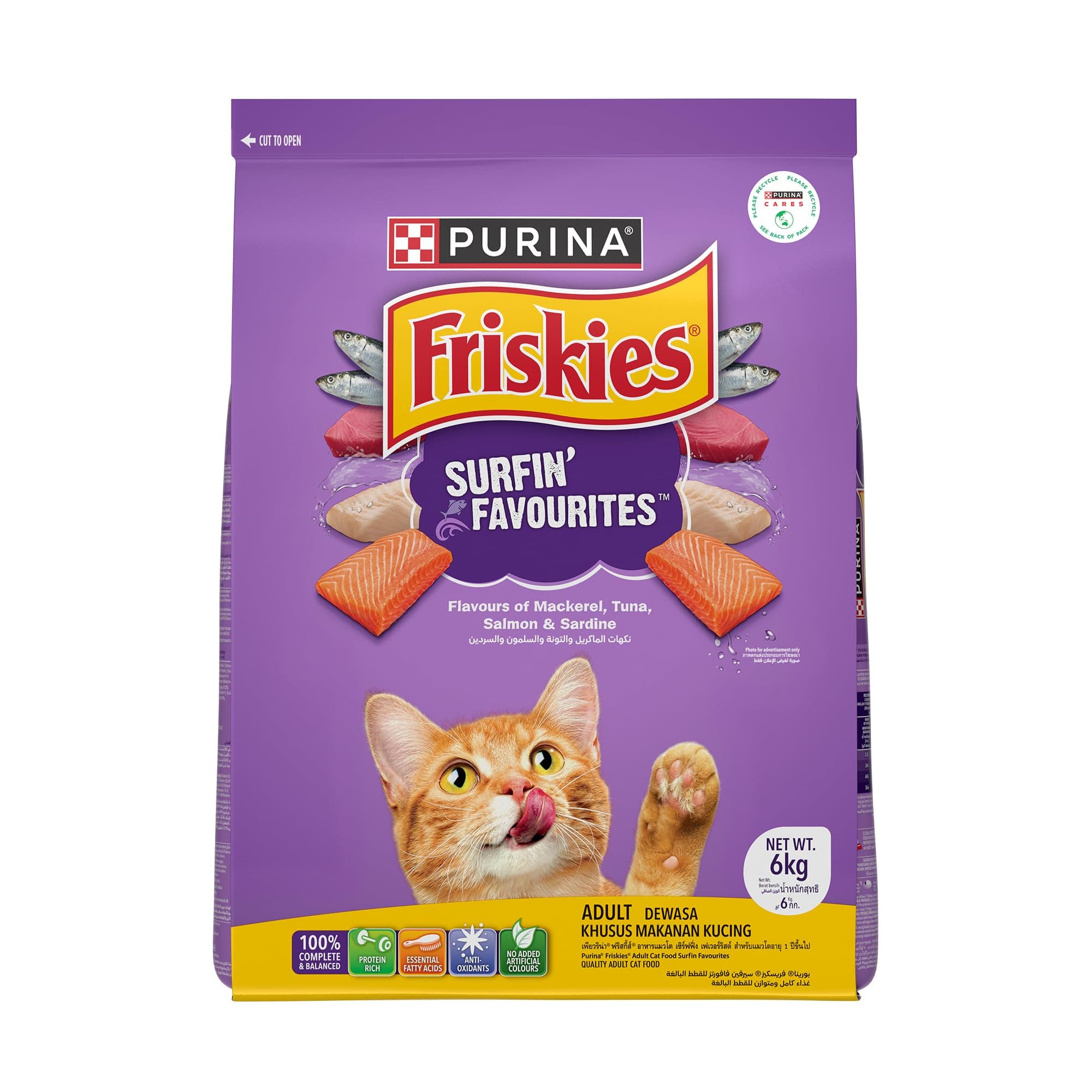 Purina Friskies Surfin' Favourites Adult Dry Cat Food, 6kg, Contains Mackerel, Tuna, Salmon & Sardine Flavours