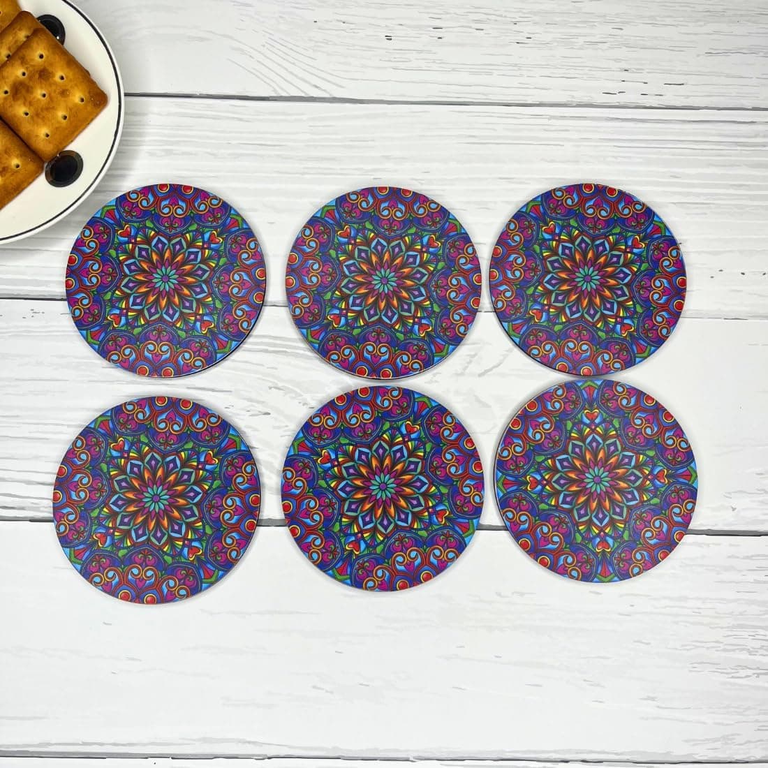 Otidge Coasters for Cups Set of 6 / MDF Coasters for Glasses/Tea Coaster Set of 6 / Waterproof Dining Table Decor Glass Cover or Tea Coaster (Purple Mandala)