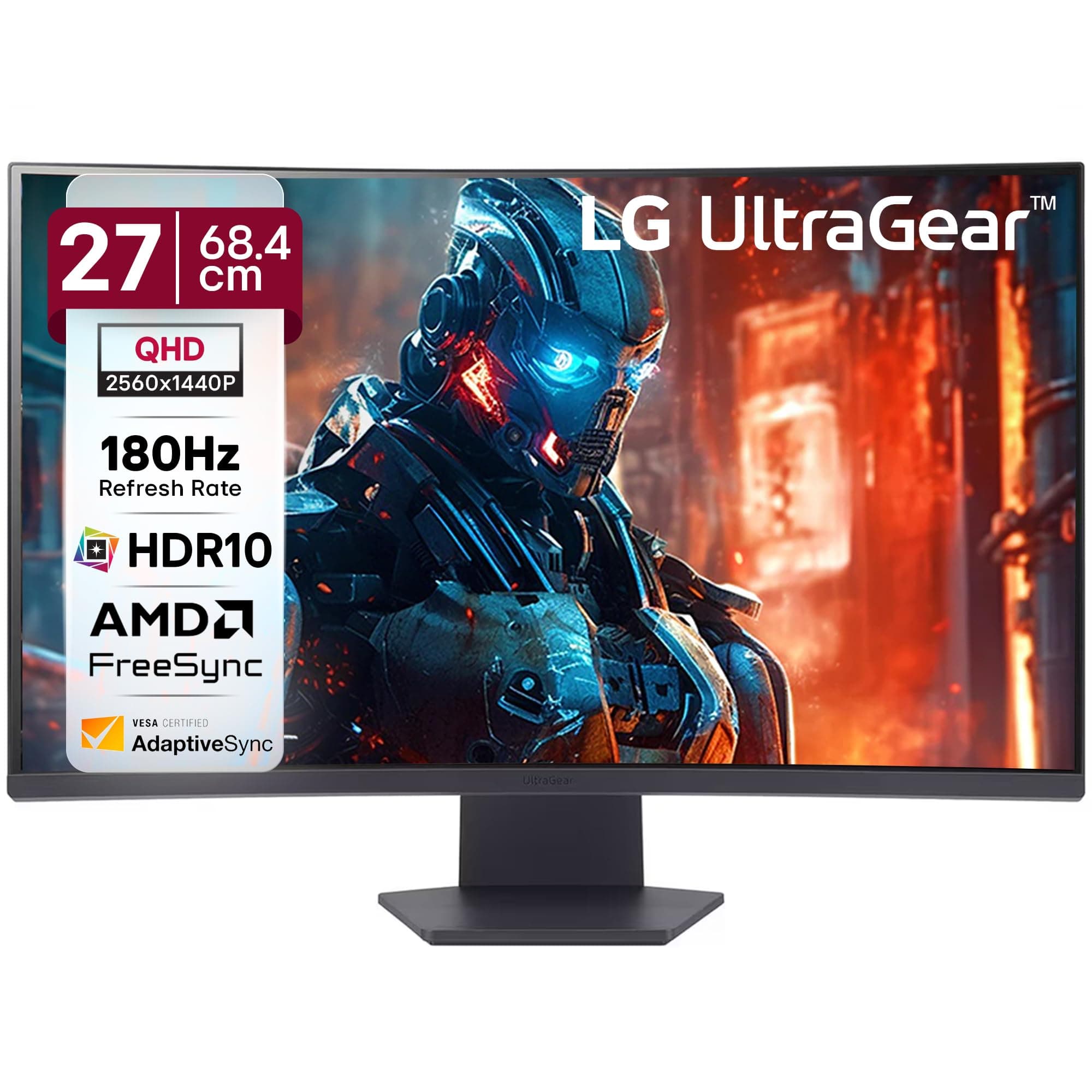 LG 27GS60QC 68.4cm (27 Inch) Ultragear Curved (1000R) QHD (2560x1440) Gaming Monitor, 180Hz, 1ms, 3-Side Virtually Borderless, Anti-Glare, DP, HDMI X 2, HP Out, AMD FreeSync™, Tilt Adjustment (Black)