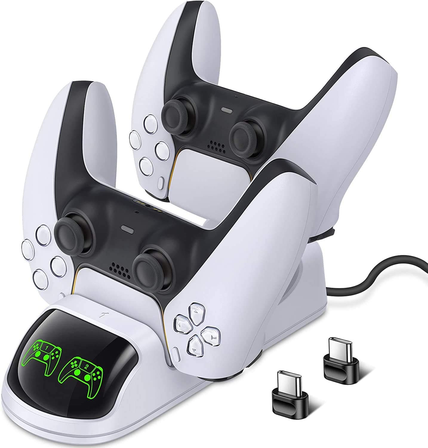 Controller Charger for PS5, Upgraded Charging Station Dock with LED Indicator, Safety Chip Protection, Dual USB Type C Fast Charging- White