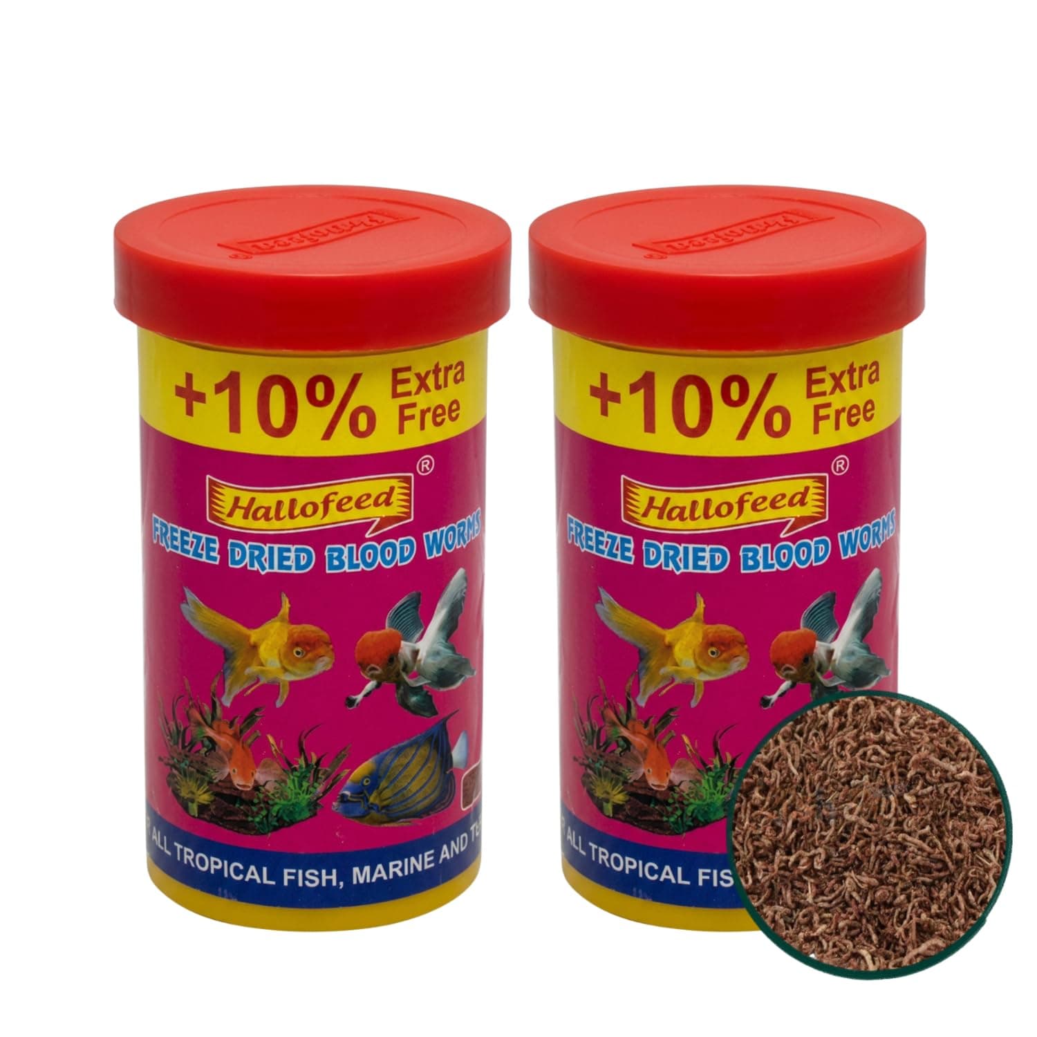 FishAsPets Hallofeed Freeze Dried Blood Worms Fish Food - 44 Grams (22 GMS x 2 Pieces) | Natural High-Protein Aquarium Feed | Enhances Color & Growth for Bettas, Cichlids, Goldfish & Tropical Fish