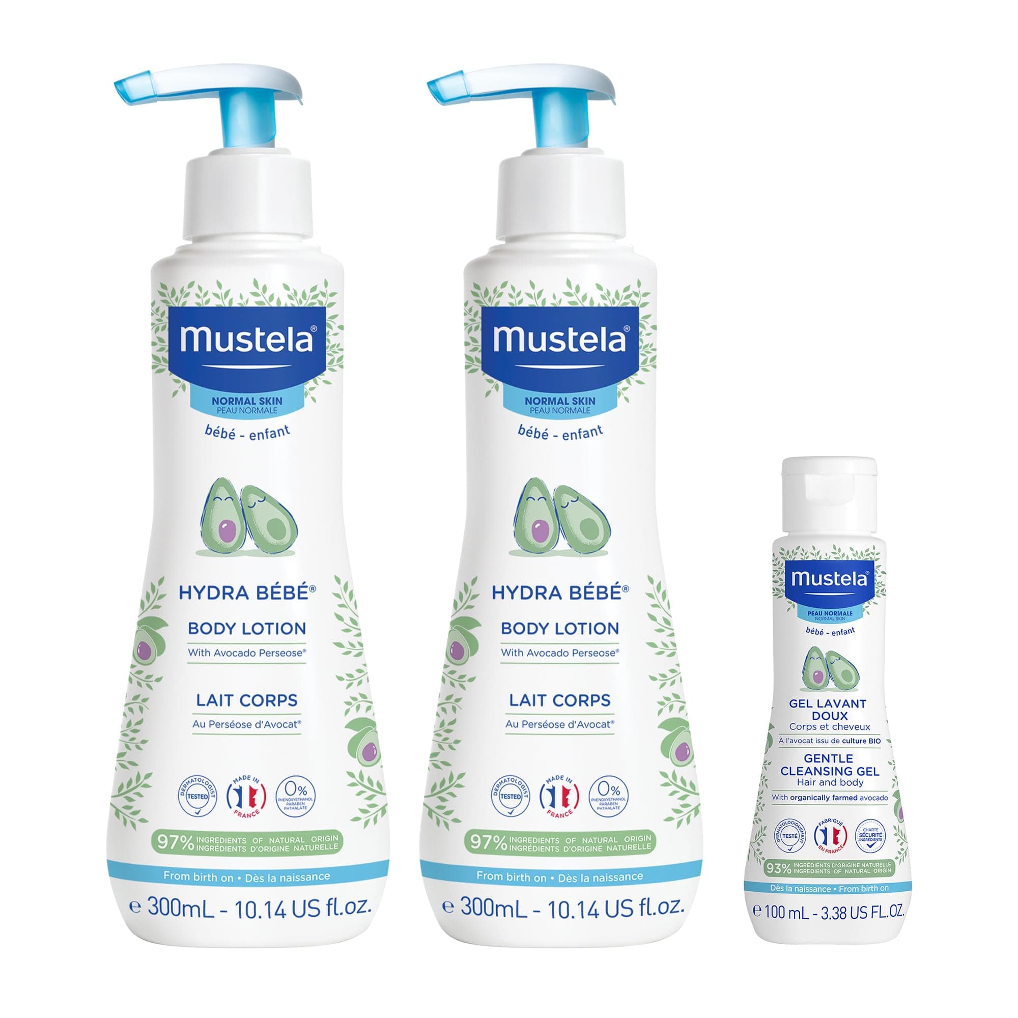 Mustela Baby Skincare Combo - Buy 2 Mustela Hydra Bébé Body Lotions (300ml) & Get 1 Gentle Cleansing Gel (100ml) | Gentle Daily Care