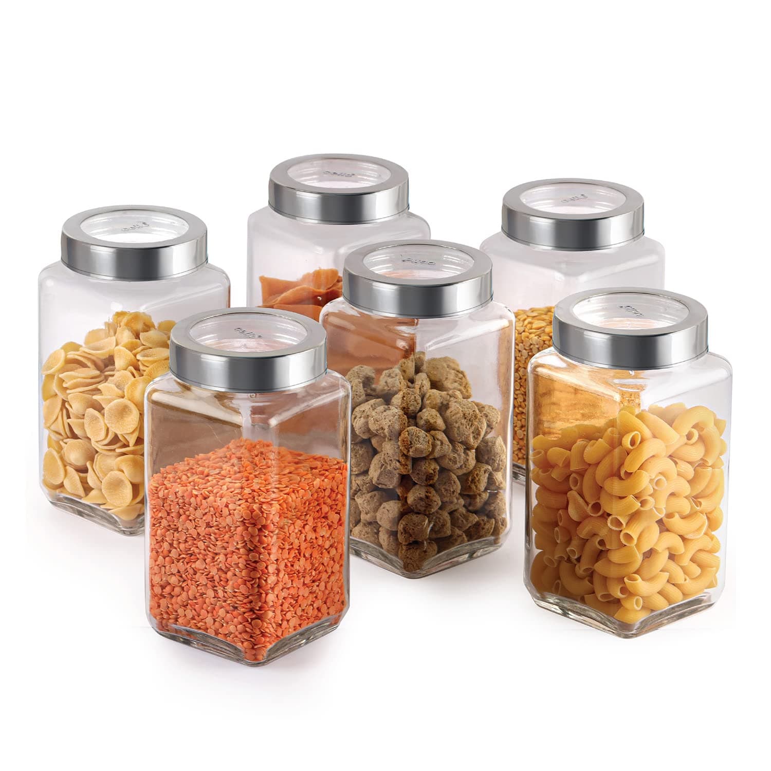 CELLO Qube Fresh Glass Storage Jar for Kitchen Set of 6 Pcs, 1000ml Transparent | Fridge Safe Airtight Leadfree Toughened Glass Kitchen Storage Containers Set For Beans, Whole Grains Spices Dry Fruits