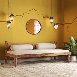 Urban Ladder Emma Diwan in Teak Finish with Macadamia Brown Fabric Colour