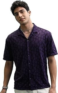 Highlander Men's Regular Fit Shirts | Self Design | Half Sleeves | Spread Collar | Casual Shirts | Stylish Shirt