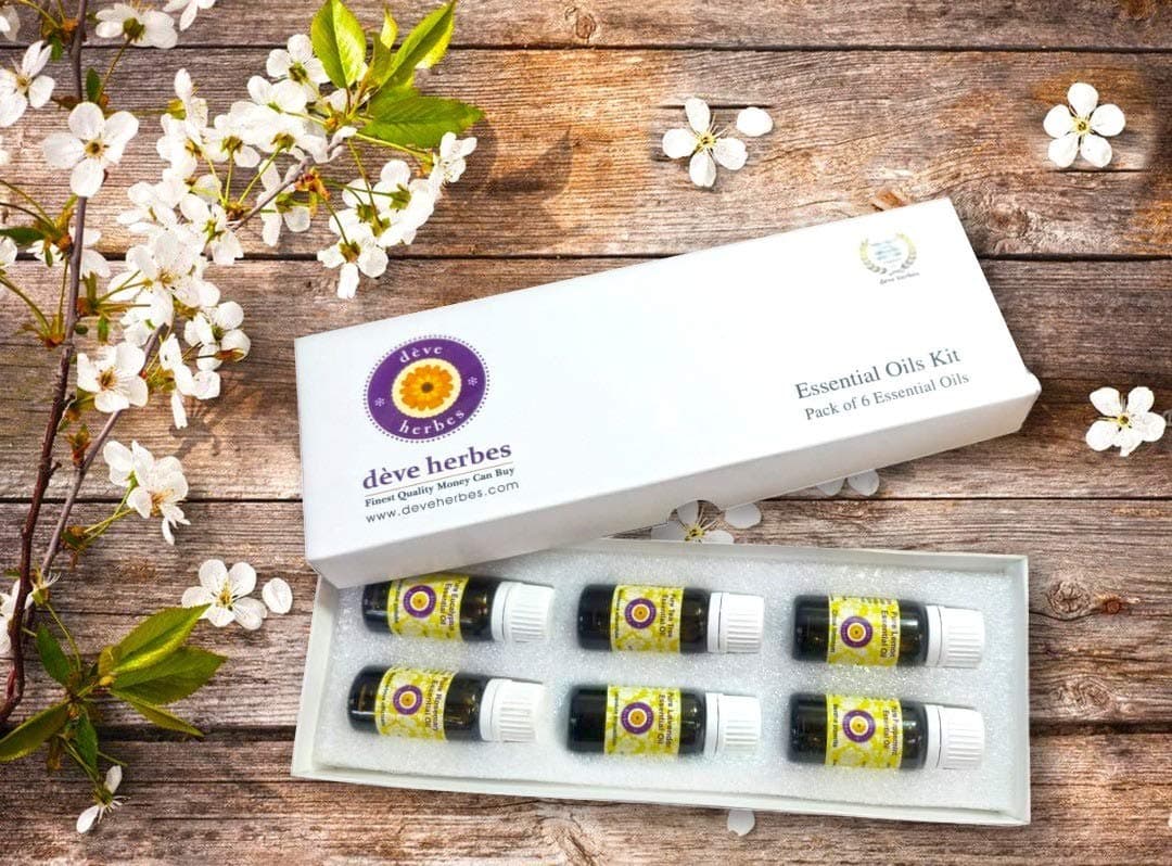 Deve Herbes Essential Oils Set of Six - Peppermint Eucalyptus Tea Tree LavenderLemon and Rosemary Essential Oils Steam Distilled 10ml X 6