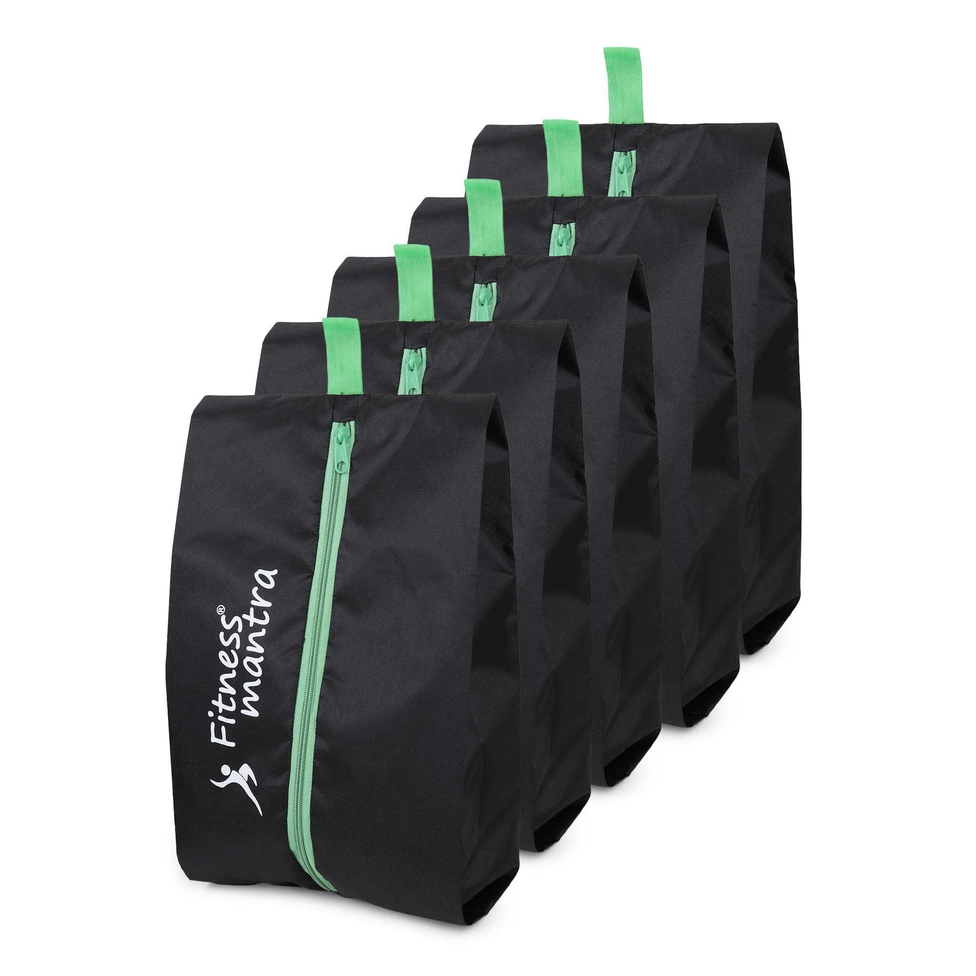 Fitness Mantra® 5 Piece Zipper Shoes Bag| Shoe Cover for Dustproof Travelling| Portable| Black + Green|