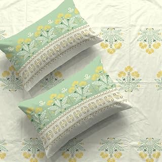 Urban Space Serene 100% Cotton King Fitted Size Bedsheet, 200 TC Super Soft Elastic bedsheets for King Size Bed, Floral King bedsheet with 2 Pillow Covers (72 x 78 Inches, Malhaar Sage Green)