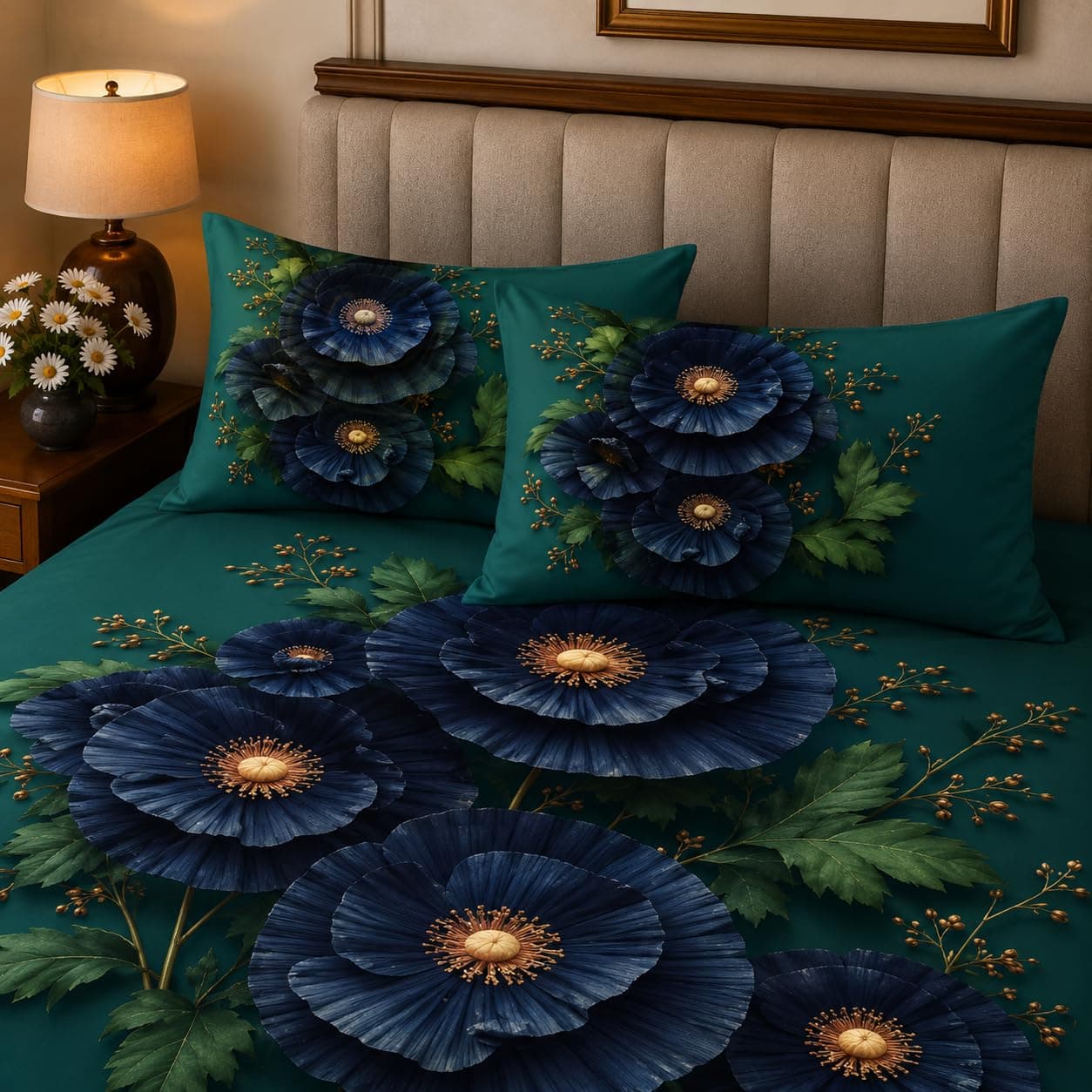 Homivya® 7D Digital Printed King Size Bedsheet with 2 Pillow Covers | Soft Premium Cotton Feel Microfiber Double Bed Bedsheet | Wrinkle Free & Fade Resistant | (TealFloral, King Size - 90 x 100)