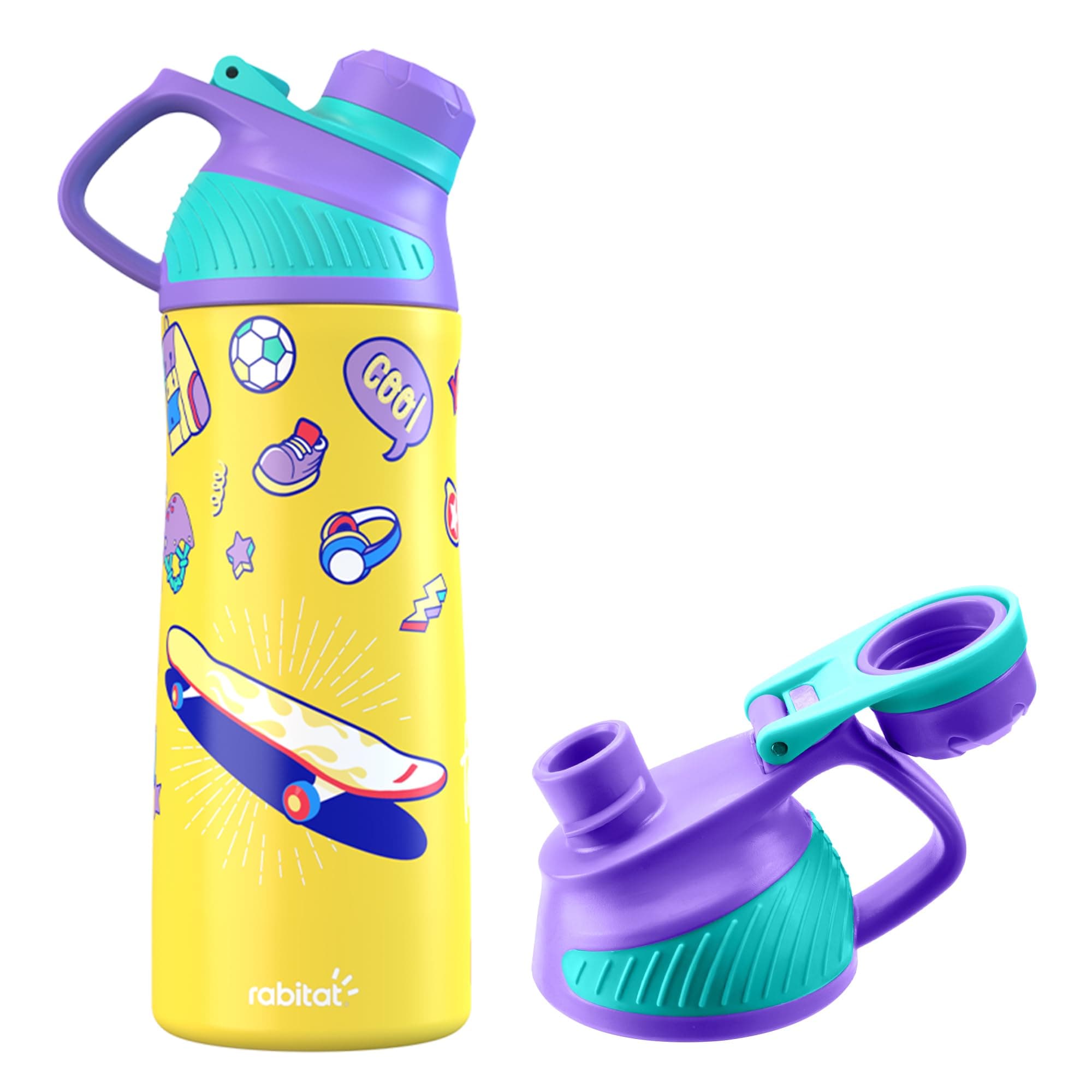 Rabitat ZYLO 550ml Kids Water Bottle for School | 2-Year Brand Warranty | Magnetic Flip Cap, Leakproof | Triple Insulated Stainless Steel Thermosteel Flask | 24 Hrs Hot & Cold | Spunky