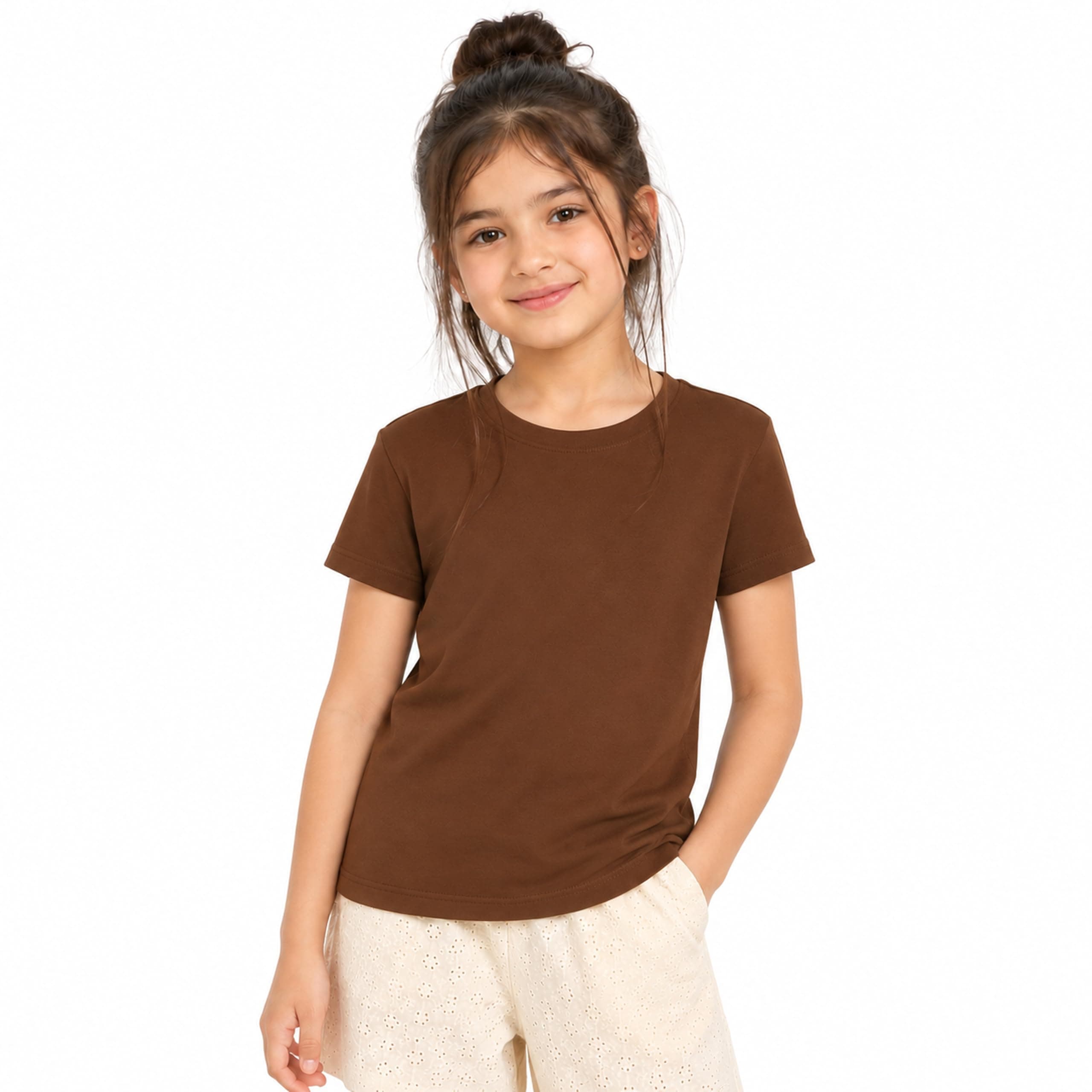 Kids Round Neck Girls Tshirt | Short Sleeves | Natural Organic 100% Cotton Soft Comfortable Fabric | Plain Color Original Branded Half Sleeve | School t-Shirt for Girl Kid | Sleepwear Everyday Casual