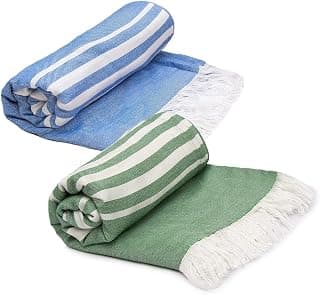 Mush Bamboo Turkish Towel | 100% Bamboo |Ultra Soft, Absorbent & Quick Dry Towel for Bath, Beach, Pool, Travel, Spa and Yoga | 29 x 59 Inches (Blue & Dk. Green)