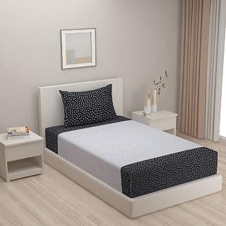Swayam Pure Cotton Single Bedsheet with 1 Pillow Covers | Size 60 x 90 inch | 200 TC | Floral Design | Soft Breathable Bed Sheet | Comfortable & Durable for Bedroom - Black & White
