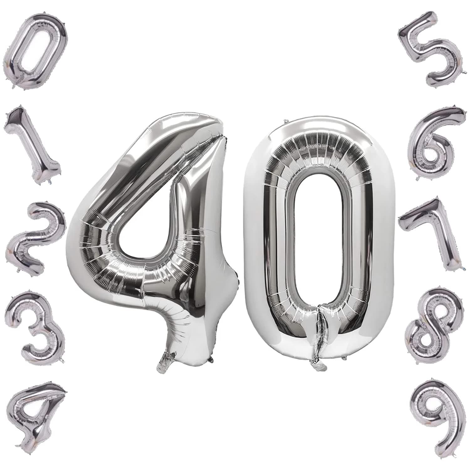 Party Propz Large 40 Number Foil Balloon - 16 Inch, Silver | Fortieth Birthday and Anniversary Decoration | 40th Birthday Decoration Items