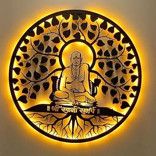 NEXTSTEP1 spiritual led metal wall art | shree swami samarth backlit decor | 18"x18" matte black sacred wall hanging for living room & pooja room
