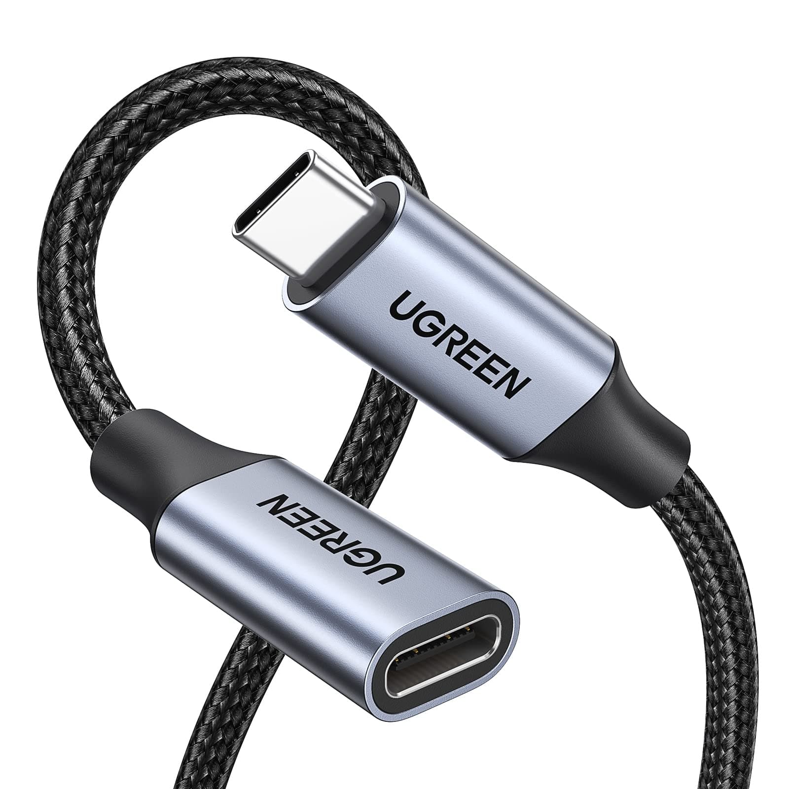 UGREEN USB C Extension Cable 0.5M, 10Gbps Nylon Braided 100W Fast Charge | 4K 60Hz Video Display Lead Type C Male to Female Extender Cord Compatible with iPhone 17, MacBook/iPad Pro Air Space Gray