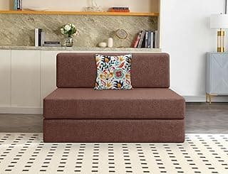 Los Angeles Foldable One Seater Sofa Cum Bed, Sofa Bed 3 X 6 Feet Jute Fabric Washable Cover- Including Cushion Perfect for Living Room & Office, Guest Room - Brown