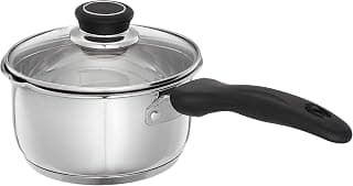 Amazon Brand - Solimo Stainless Steel Saucepan With Glass Lid, Induction Base (14 Cm, 1Liter)
