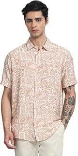 MUFTI Peach Botanical Slim Fit Shirt