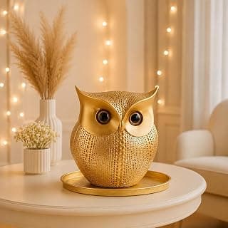 Xtore Modern Classy Lucky Owl Resin Art Figure Showpiece (Golden), 1 Piece
